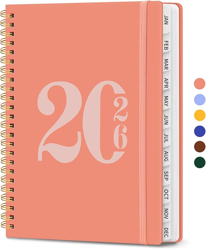 2026 Planner, Weekly and Monthly Calender Planner, Jan 2026 to Dec 2026, Hardcover 2026 Calendar Book with Tabs & Inner Pocket, Office Home School Supplies for Women & Men - A5 (6.3" x 8.5"), Coral