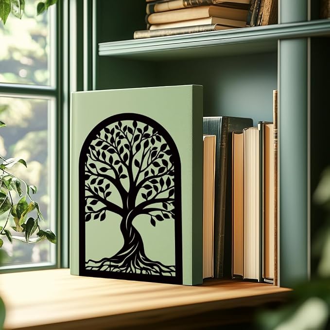 Tree of Life Book Shelf Decorative Bookends for Shelves, Book Ends for Heavy Books, Black Trees Metal Bookends for Desk Organizer, Office Library Decor Decorative Books for Home Decor