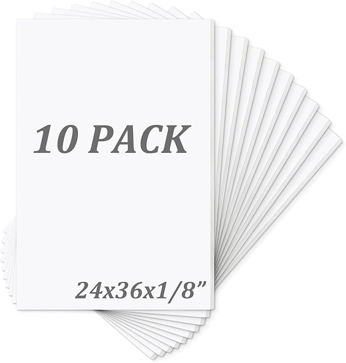 Mat Board Center, Pack of 10 Acid-Free Foam Boards, 24x36 inch White Foam Boards, 3/16" Thick