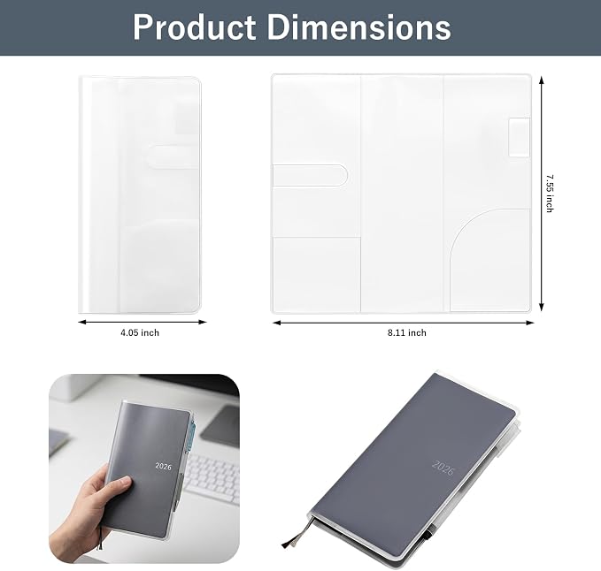 2 Pack Frosted Clear Cover for Hobonichi Weeks Planner, Matte PVC Weeks Planner Cover with Pen Loop and Card Pockets, Slim Protective Sleeve for Standard Weeks Book and Kinbor Weeks