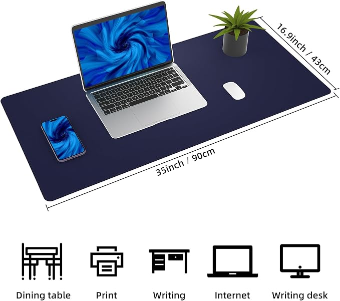 AFIING Cork Desk Mat, Blue, 35.4" x 17",Desk pad Protector | Dual-Sided Cork & PU Leather, Waterproof, Non-Slip, For Office & Gaming