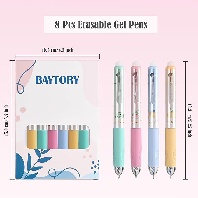BAYTORY 8 Pcs Retractable Erasable Gel Pens, 0.5 mm Fine Point Black and Blue Ink Erasable Pens, Pen with Eraser Makes Mistakes Disappear, Smooth Writing for Journaling Planners (Morandi)
