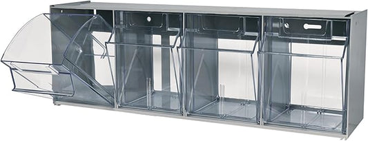 Deflecto Four-bin horizontal tilt bin storage system, 23-5/8w x 6-5/8d x 8-1/8h, Gray (20409B1PK)