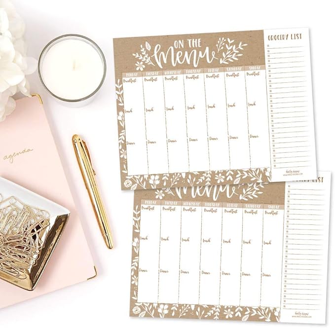 Rustic Weekly Meal Planning Calendar Grocery Shopping List Magnet Pad for Fridge, Magnetic Family Pantry Food Menu Board Organizer, Week Diet Prep Planner Tools Refrigerator What to Eat Dinner Notepad