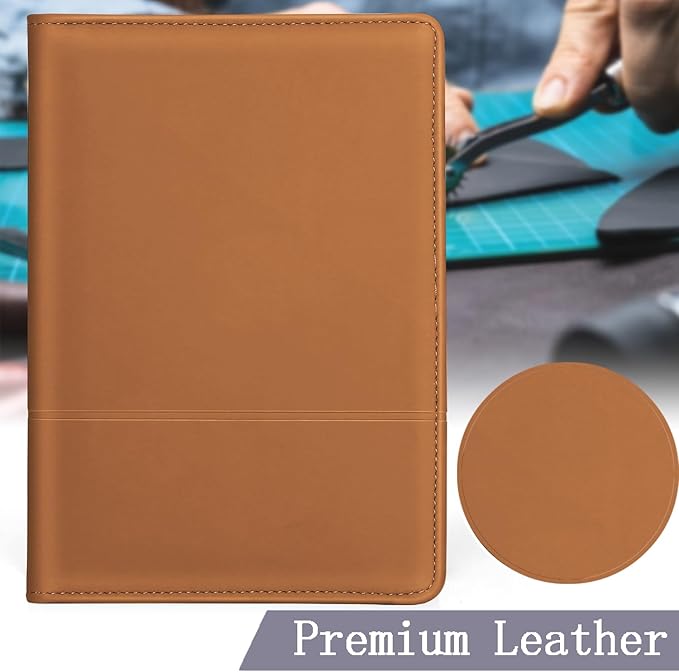 Padfolio Binder A5 Document Organizer with Refillable Lined Notepad, Junior Size Folder Portfolio for Men Women,Brown