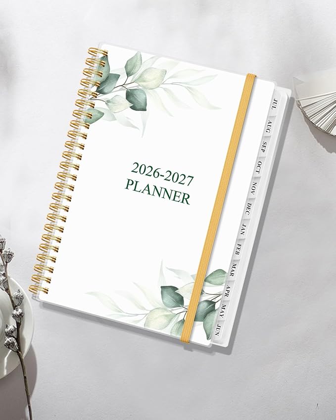 Academic Planner 2026-2027 - Weekly & Monthly Planner from July 2026 to June 2027, Agenda 2026 2027 with Inner Pocket, Elastic Band, 6.4" x 8.5", Green Leaf