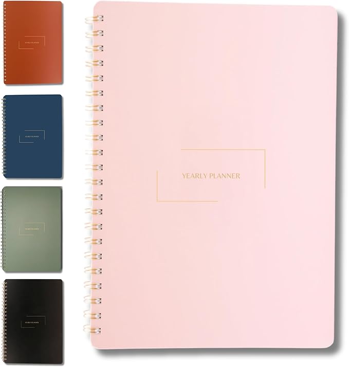 | Undated Yearly, Daily, Weekly, Monthly Planner | 8.25" x 11.75" | To Do List Notebook for Work | Simple Design | Multiple Layouts | Academic Planner and Organizer Notebook (Pink, Yearly Planner - Portrait)