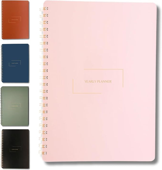 | Undated Yearly, Daily, Weekly, Monthly Planner | 8.25" x 11.75" | To Do List Notebook for Work | Simple Design | Multiple Layouts | Academic Planner and Organizer Notebook (Pink, Yearly Planner - Portrait)