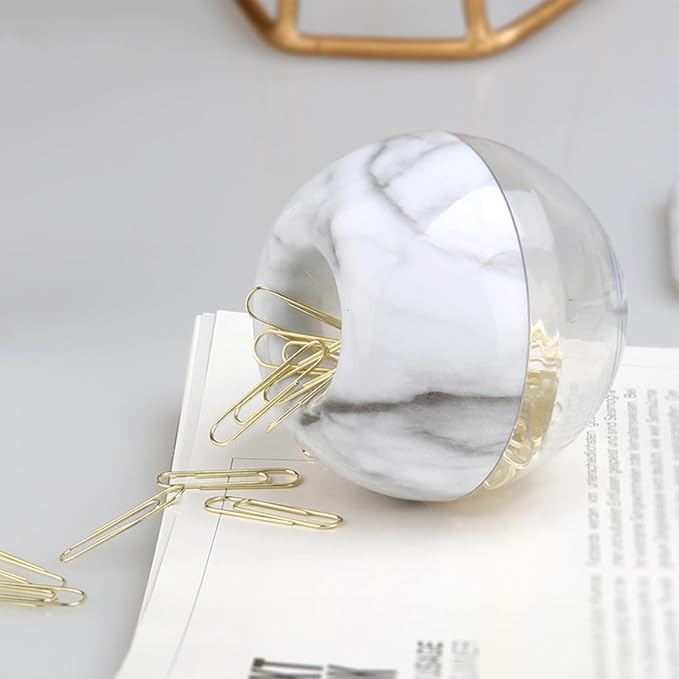 NatSumeBasics Marble Paper Clip Holder Magnetic Cute Paper Clips Dispenser with 100 Gold Paperclips for Desk Organizer Accessories Supplies (Marble)