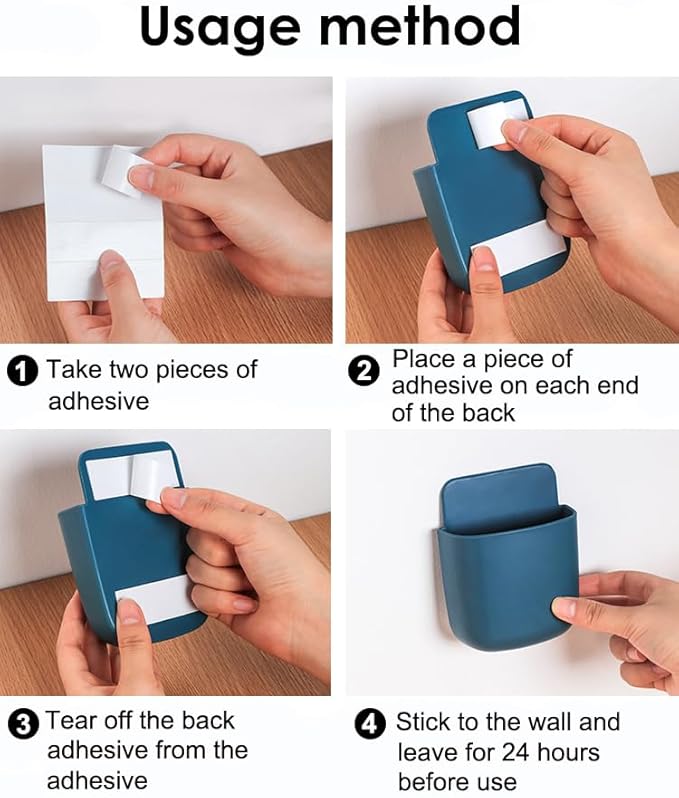 AKOAK Wall-mounted Remote Control Holder, Self-adhesive Wall-mounted Storage Case - Cell Phone, Pen, Makeup Brush, Glasses, Storage Case Next to Desk, Pack of 1 (Blue)
