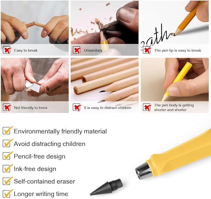 Ainiv Colored Inkless Pencil, 12 Sets No Sharpen Infinity Pencil Reusable Everlasting Pencils with Extra 12 Color Replaceable Nibs Forever Pencils for Writing Drawing Home Office Supplies