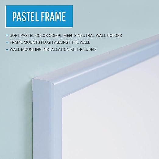 MasterVision Pastel Combo Bulletin and Dry Erase Board, 36" x 24", Blue Frame, Decorative Magnetic Whiteboard and Cork Board, Wall Décor for Home, Office, Dorm, or Classroom