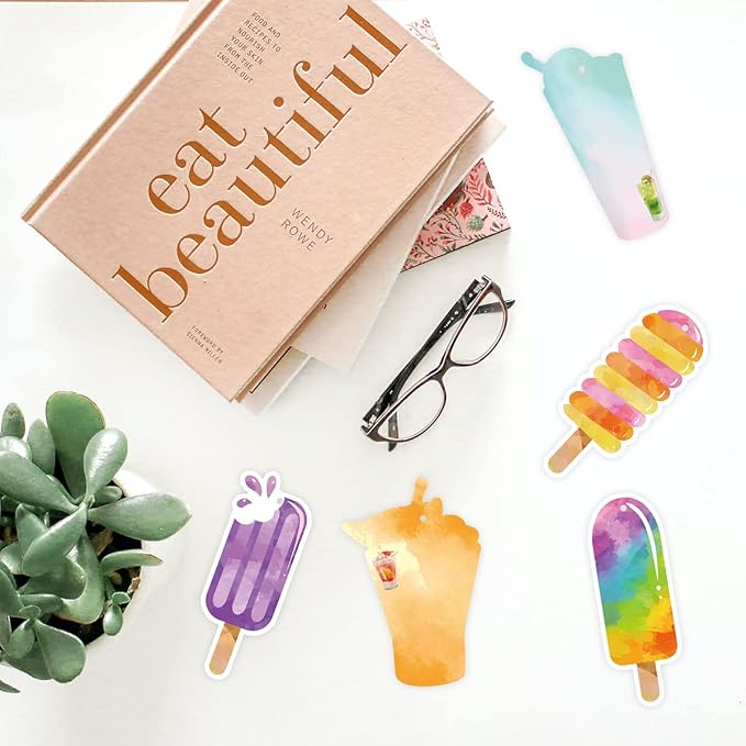 Ceiba Tree Summer Bookmarks with Ribbon Watercolor Double-Sided Ice Cream Cold Drink Theme Reading Bookmarks End of the Year Tags for Kids Students Back to School Graduation Classroom Supplies