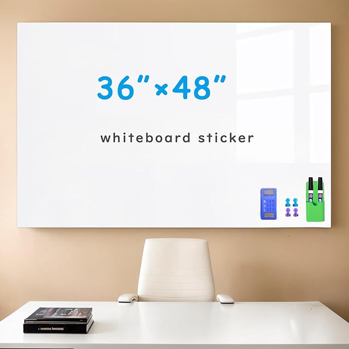 Magnetic Whiteboard Contact Paper, 36" x 48" Magnetic Self Adhesive Dry Erase White Board Wall Stickers, Stick on Whiteboard Roll, for School/Home/Office