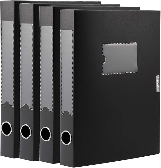A4 Storage File Boxes Archives Cases, Foldable Plastic File Folder, Thickened to 5.8cm,Large Capacity,Black(Pack of 4)