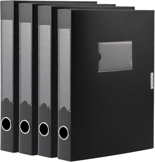 A4 Storage File Boxes Archives Cases, Foldable Plastic File Folder, Thickened to 5.8cm,Large Capacity,Black(Pack of 4)