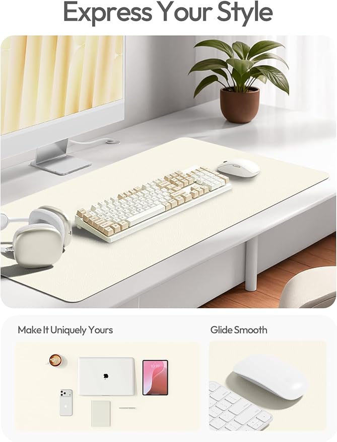 YSAGi Leather Desk Protector, Office Mat, Large Mouse Mat, Non-Slip PU Leather Blotter, Laptop Desk Mat, Waterproof Writing Pad for Office and Home(Cream, 40" x 24")