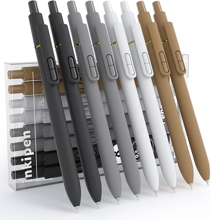 inkipen- 8 Pack Pens, Gel pens Black Ink, Fine Point(0.5mm),Quick-Drying Smooth Writing,School and Office Supplies(black white)