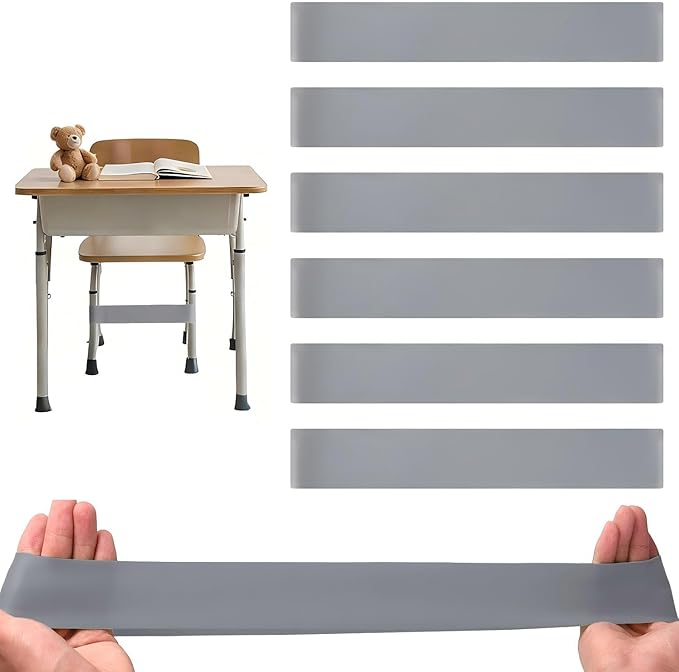 6 PCS Chair Bands With Fidgety Feet Colorful Chair Fidget Bands Desks Stretch Foot Band for ADHD Sensory Flexible Band Classroom Home Chair Fidget Tools (Grey, 6 pcs)