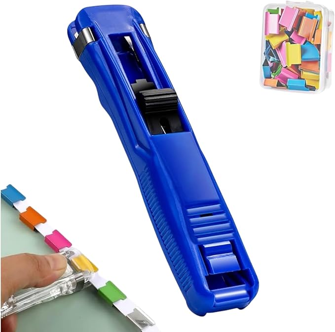 Portable Binder Clip Stapler - Includes 50 Reusable Clips, 2026 New Mini Push Stapler Clamp Staplers, Desktop Push Stapler Binder Clips for Home School Offic (Blue)