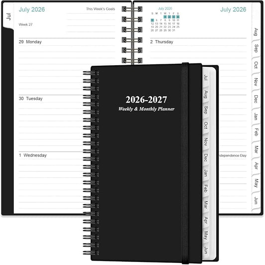2026-2027 Pocket Planner/Calendar - 2026-2027 Planner from July 2026 - June 2027, Planner 26-27 with 12 Tabs, Twin-Wire Binding, Inner Pocket, 3.75" x 6.75, Black