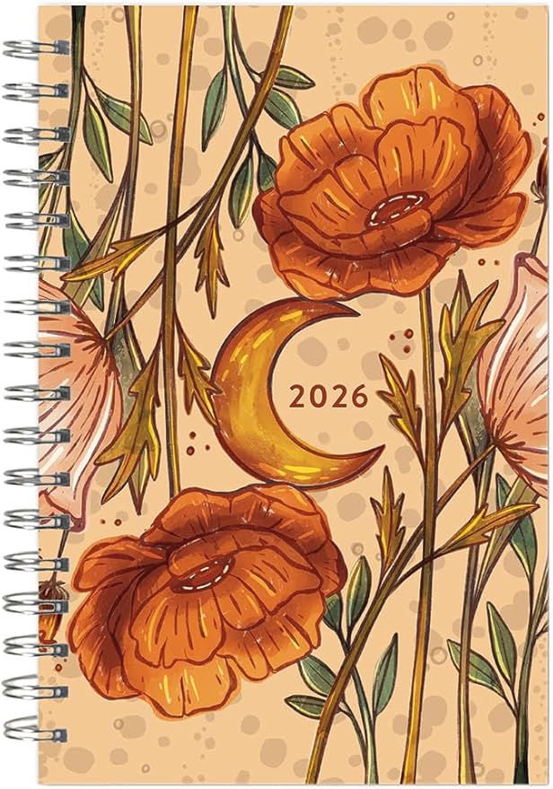 Moonlit Poppies 2026 Weekly & Monthly Planner, 12-Month Engagement Calendar with Boho Floral and Lunar Art for Dreamy Night Sky Inspiration, 2026, 6" × 9"