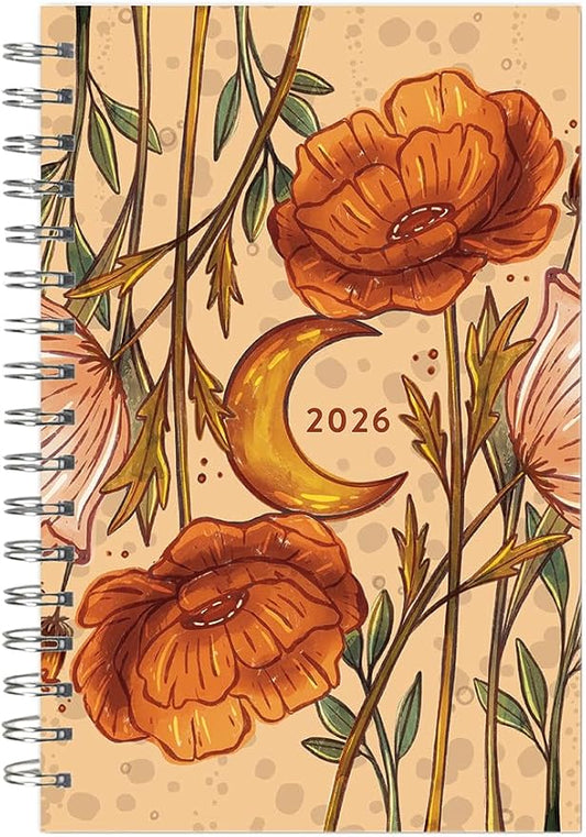 Moonlit Poppies 2026 Weekly & Monthly Planner, 12-Month Engagement Calendar with Boho Floral and Lunar Art for Dreamy Night Sky Inspiration, 2026, 6" × 9"
