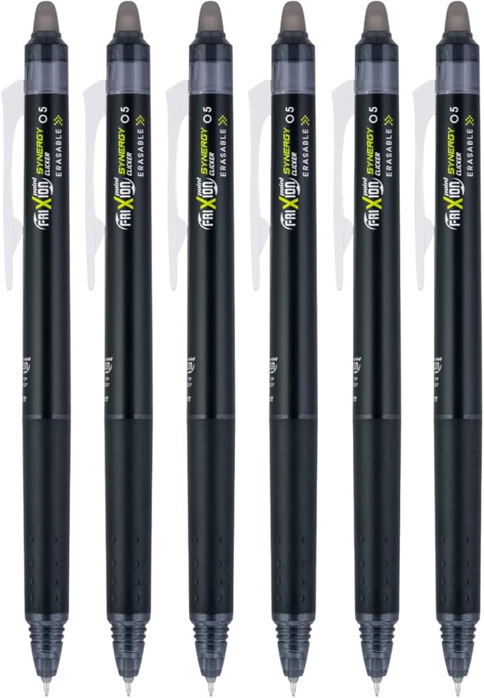 PILOT FriXion Synergy Clicker Retractable & Erasable Gel Ink Pens, 0.5mm Extra Fine Point, Black Ink, 6-pack