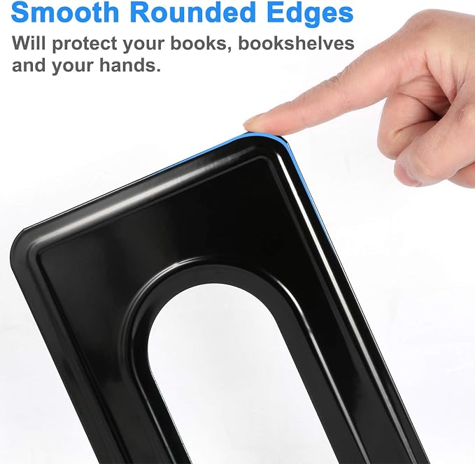 Heavy Duty Bookends for Shelves, Anti-Slip Base, Black, Great for Library, Office, Home, School, 4 Pairs