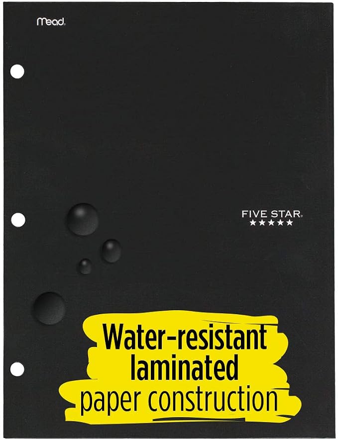 Five Star 4 Pocket Folder, 2 Pocket Folder Plus 2 Additional Pockets, Black (72093)