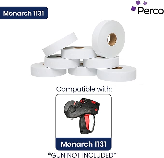 Perco Removable Adhesives White Labels for Monarch 1131 Price Gun, 3 Sleeves - 60,000 Price Gun Labels