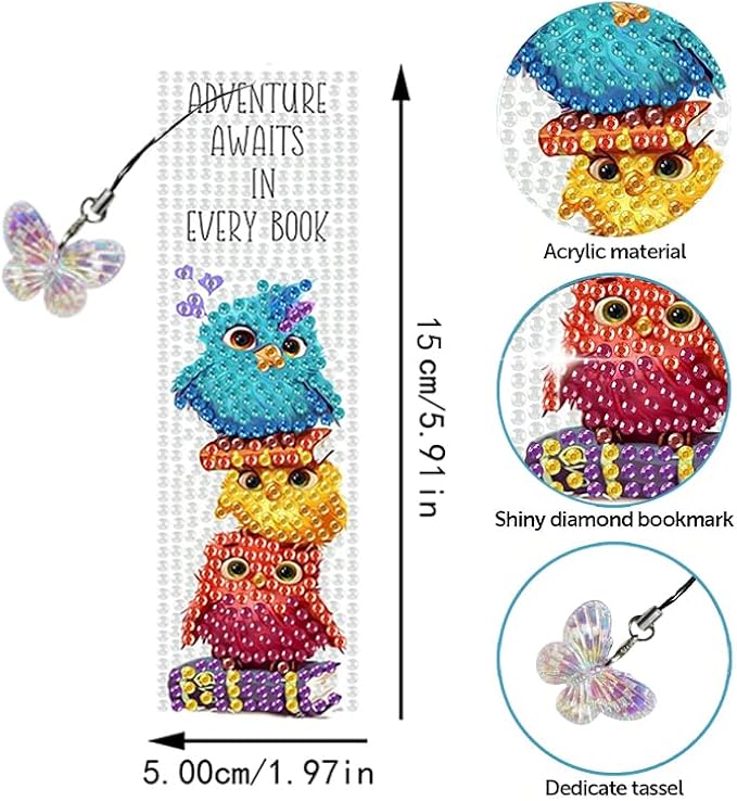 4PCS Diamond Art Bookmarks DIY Birds Diamond Painting Bookmarks for Book Lovers Adults Beginners DIY Crafts, Christmas New Year Graduation Birthday Gift