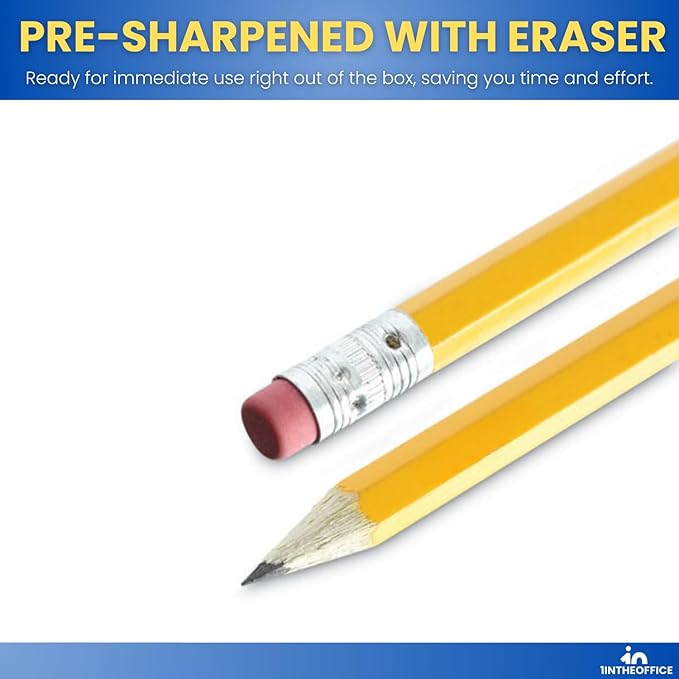 1InTheOffice Pre Sharpened Pencils #2, Pencils with Eraser, 2 HB, Wood-Cased, Black Lead, Yellow Barrel (192)