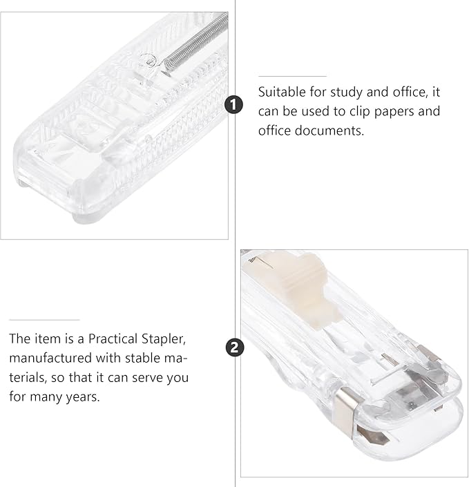 Reusable Portable Desktop Stapler with 2 Extra Clip Refills, Needle-Free Paper Binding Tool for Office Document Organization