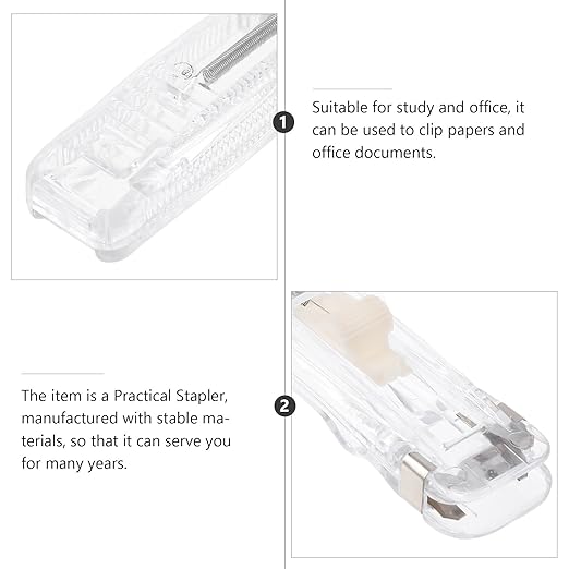LALAFINA Reusable Push Clip Stapler for Office Desk, Portable Manual Desktop Stapler with 1 Bulk Clip and 2 Plastic Refill Boxes, for Document Binding and School Supplies