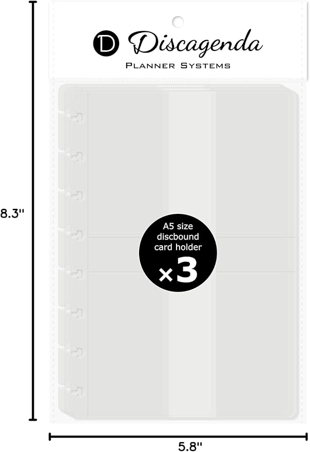 Discagenda Clear Card Holder Pocket A5 (5.8x8.3in) Size, 3 Pack for Discbound Planner Personal Organizer