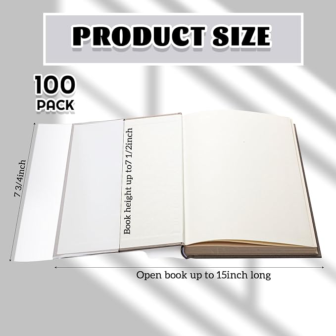 ReliThick 100 Pack Adjustable Transparent Book Covers 7.5 x 15 Inches Clear Plastic Waterproof Covers, with Self Adhesive Closure, Protector Against Dust, Wear, Paperback Sleeve for Books