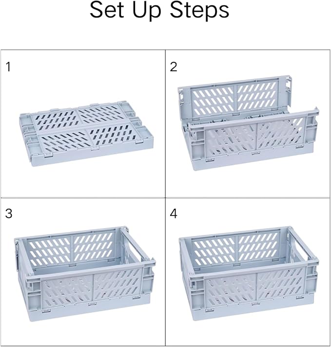 2 Pack Plastic Storage Collapsible Crate Organizer Basket Bin for Organizing Desk Drawer Shelf for Home Kitchen Bedroom Bathroom and Dorm Storage,9.8x6.5x3.8in, Blue