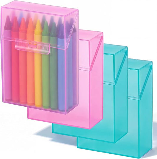 Clabby 4 Pcs Plastic Crayon Organizer Case for 24 Count Crayons Kids Art Supply Storage Box with Lid, Portable Holder for Classroom Home Travel, Fits Standard 24-Pack Crayon (Teal,Pink)