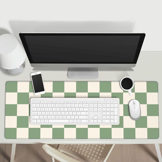 Green Checkered Cute Aesthetic Gaming Mouse Pad, Large Mouse Pad for Desk Mat XXL XL Mousepad, Big Keyboard Pad Office Desk Accessories Decor