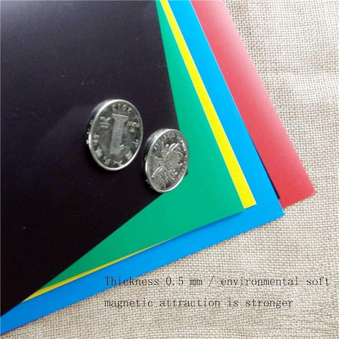 A4 Color Magnetic Sheet Teaching aids， Can be cut Soft Magnetic ，Sheet ferromagnetic/ Magnetic Strip Rubber， Message Board Magnet Stone Stickers（1 set of 8 sheets）
