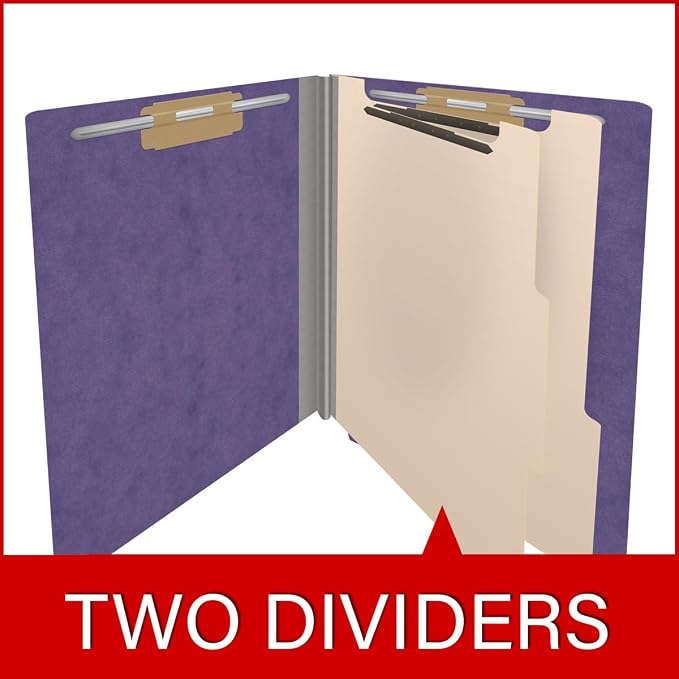 25 Pt. Pressboard Classification Folders, Full Cut End Tab, Letter Size, 2 Dividers, Purple (Box of 10)