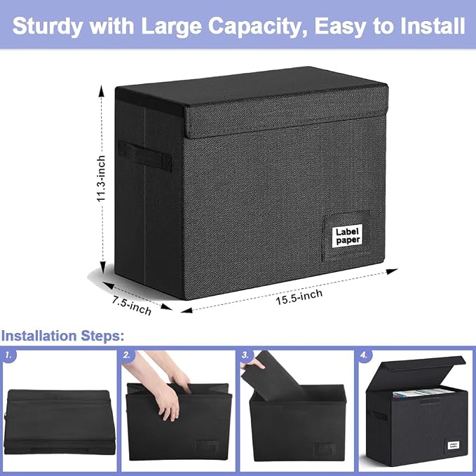 Comic Book Storage Box 15.5" X 7.5" X 11.3", Collapsible Holds 160-180 Comic Book Organizer Heavy Duty Comic Book Bin Container (2 pack, black)
