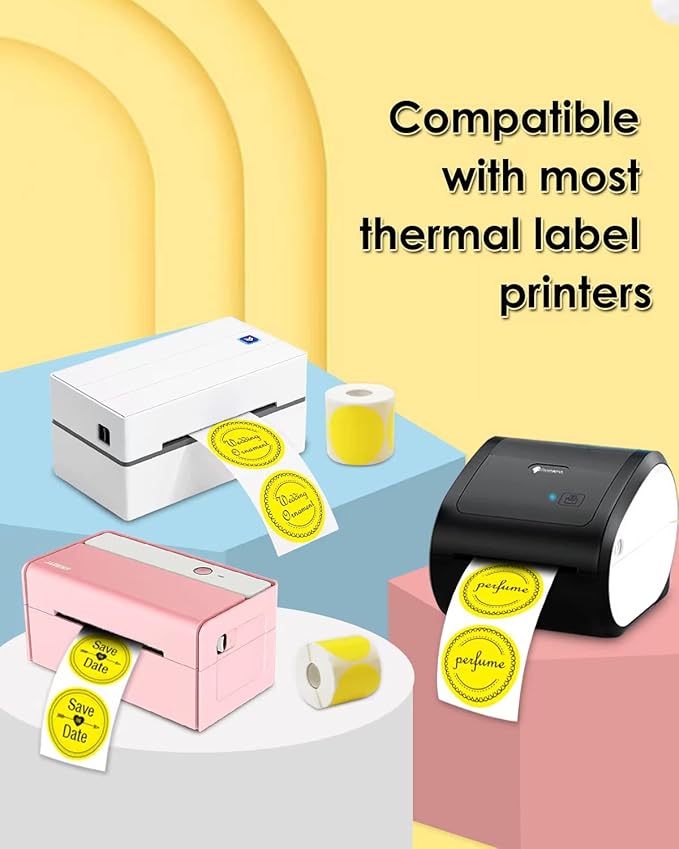 iEager 3 Inch Circle Thermal Sticker Labels, Self-Adhesive Round Direct Thermal Label, Multi-Purpose Roll Thermal Stickers, 500 Labels, Yellow
