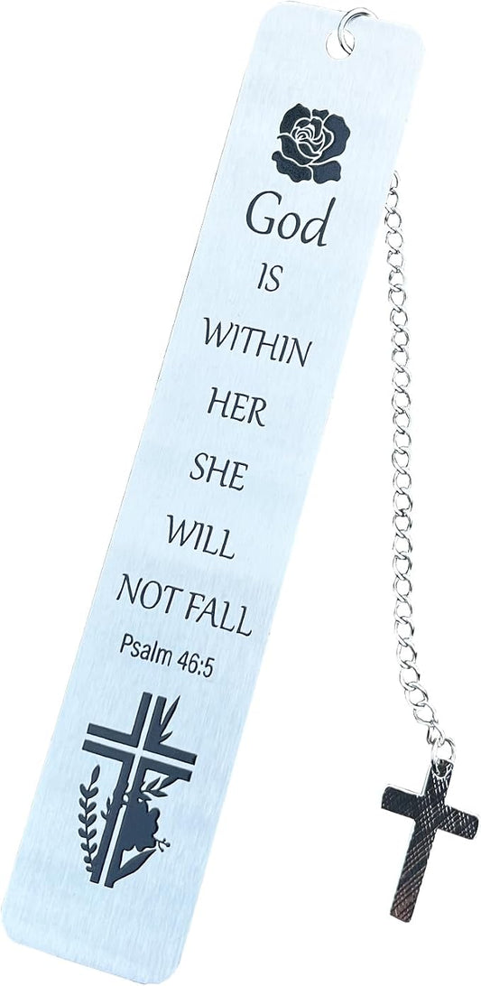 Bible Bookmarks Book Markers, Metal Christian Bookmark Gift Accessories (God is Within her)