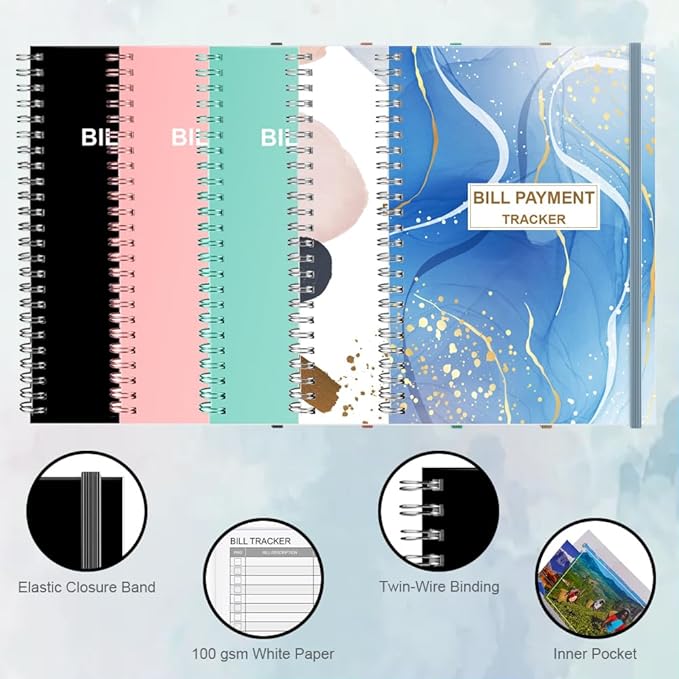 Bill Payment Tracker - Bill Tracker Notebook, Monthly Bill Organizer & Planner for Personal Budgeting Financial, Bill Payments Checklist Organizer, 5.8" x 8.25" Bill Organizer with Pocket