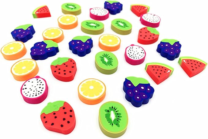 ALIMITOPIA 60pcs Rubber Eraser Cute Fruits Styling Pencil Eraser for Children Study Supplies