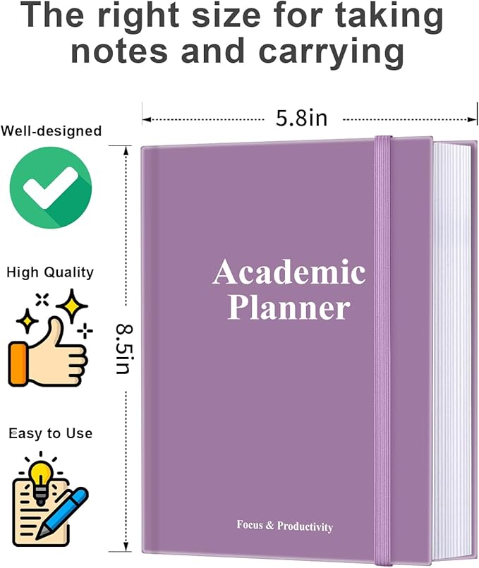 Academic Planner for 2026-2027 or Anytime – 5.8" x 8.5" Undated Weekly Student Planner For Homeschool, High School, College & Nursing Students, 200 Pages, Purple