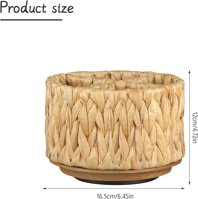 360 Swivel TV Remote Control Holder, Woven Water Hyacinth Desk Organizer, Rattan Pen Holder for Table, Boho Spinning Wicker Caddy for Art Supplies, Stationery, Office Living Room Bedside Decor