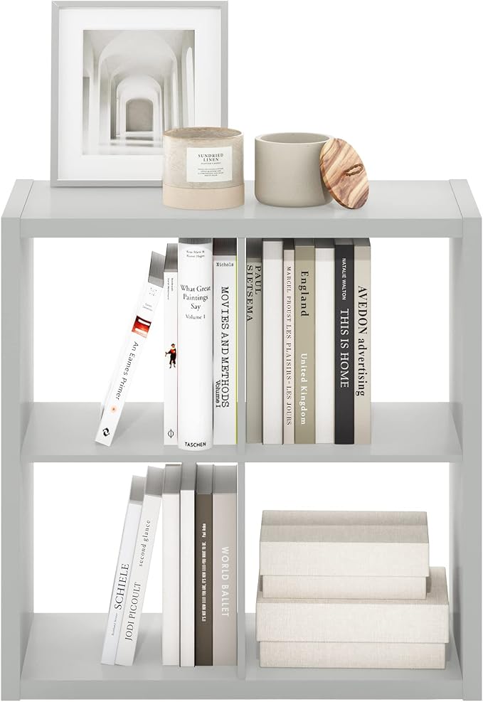 Furinno Cubicle Open Back Decorative Cube Storage Organizer, 4-Cube, Light Grey